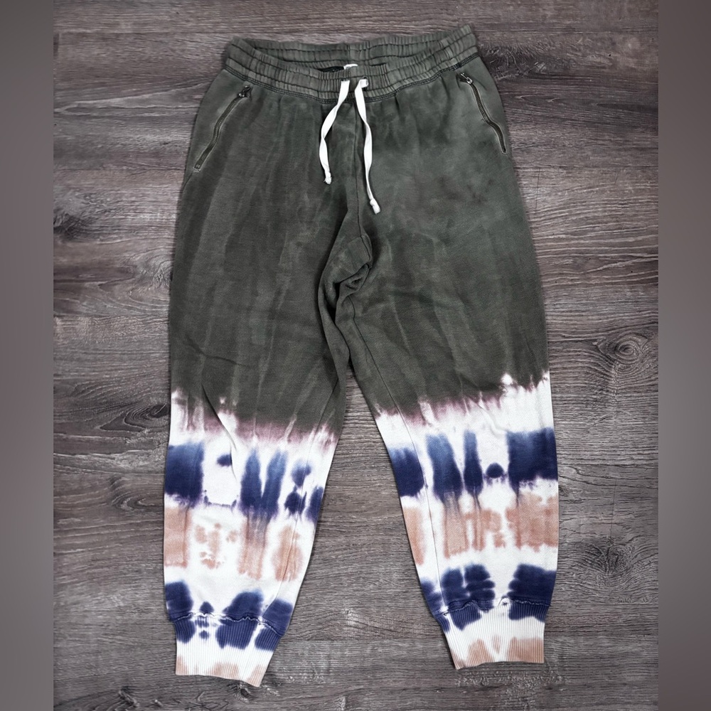 Aerie Olive Green Tie Dye Drawstring Joggers Zip Pockets Size Medium